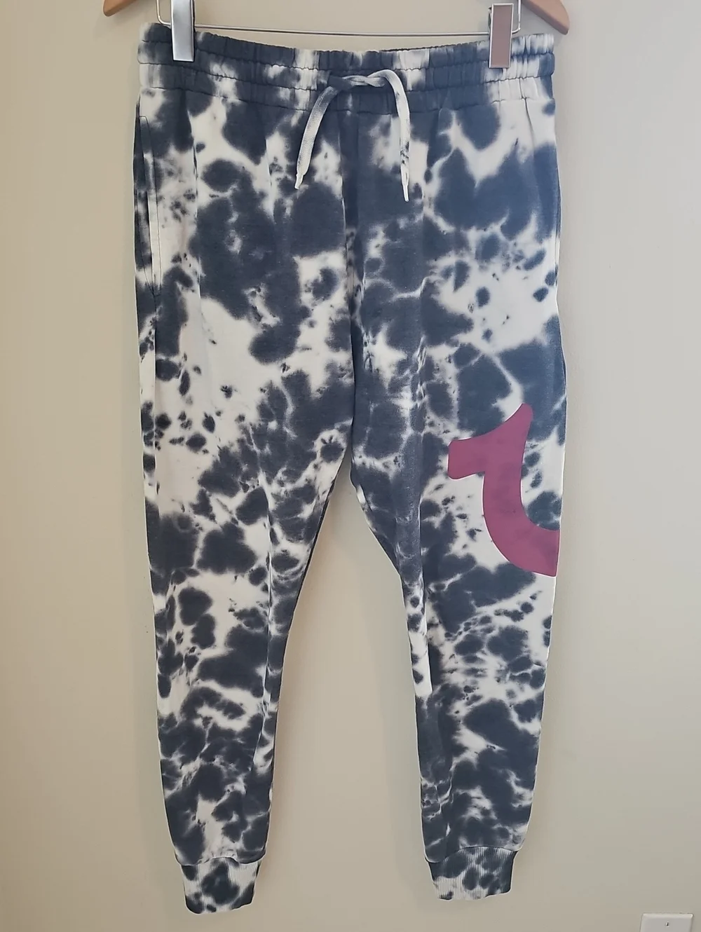 True Religion Tie Dye Jogger Sweatpants Mens Size M Black White Horseshoe Cotton